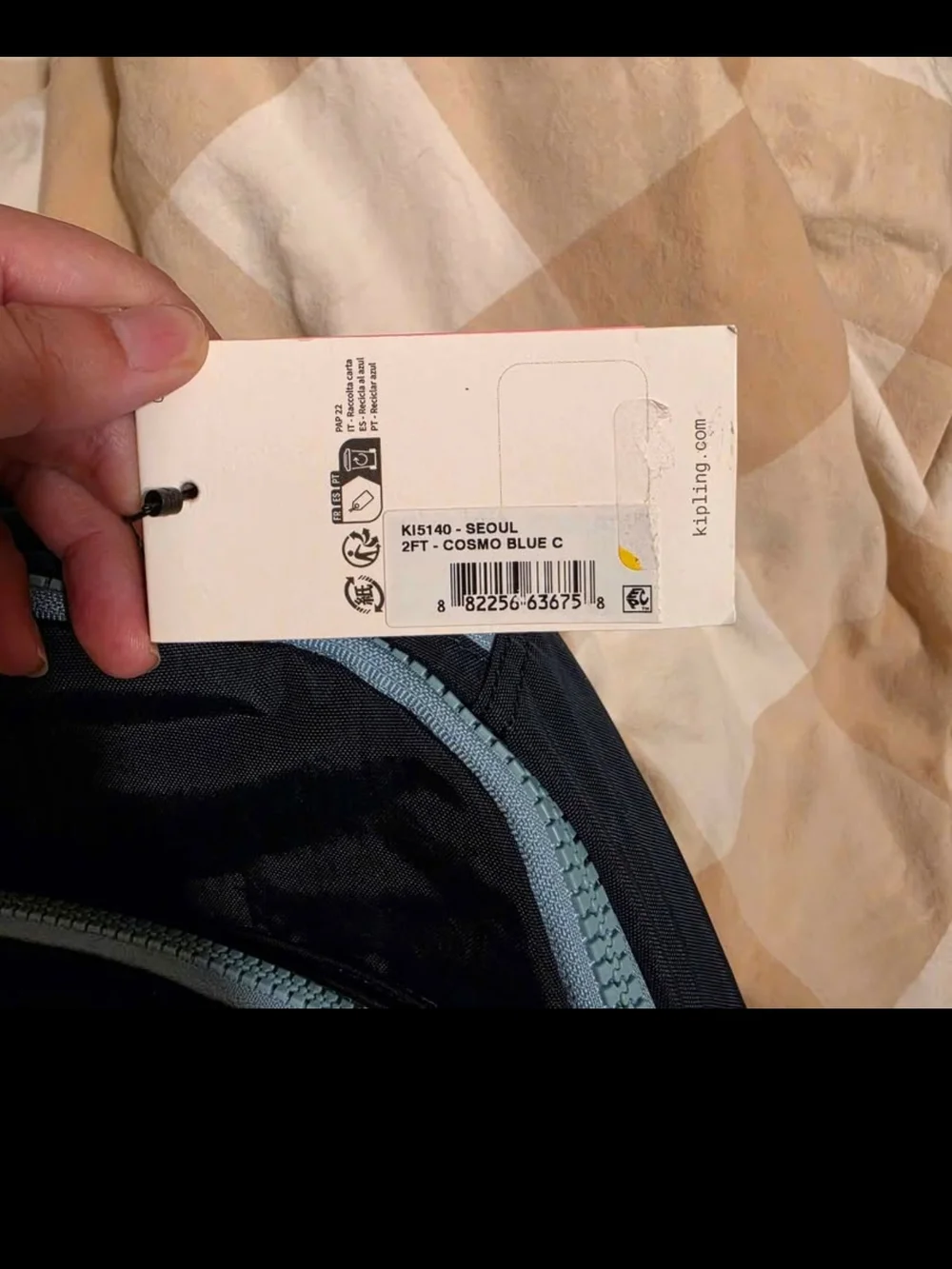 NWT Kipling Large Seoul Navy Backpack with Light Blue Accents